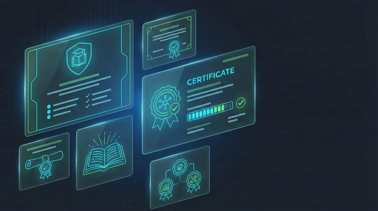 Ilustración de formación, aprendizaje y certificaciones en TI